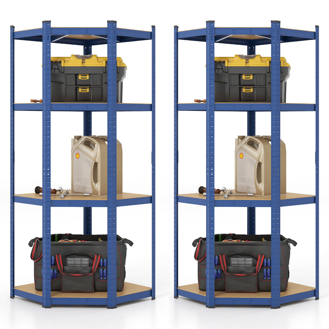 Gymax 2PCS 4-Tier Adjustable Garage Storage Utility Rack Corner Shelving Unit for Warehouse Blue
