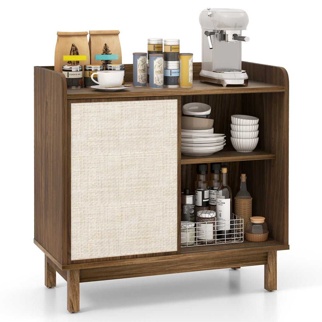 Gymax Rattan Buffet Sideboard w/ Adjustable Shelves Storage Cabinet &Sliding Door