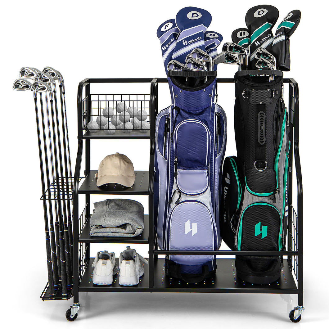 Gymax Golf Bag Storage Garage Organizer w/ Wheels Extra Storage Rack for Golf Clubs