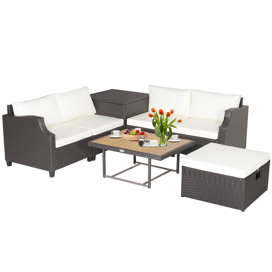 Gymax 7PCS Outdoor Furniture Set with  PE Wicker Cushions Conversations On The Sectional Sofa Patio