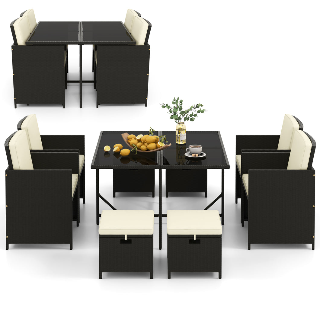 Gymax 9PCS Outdoor Dining Furniture Set Conversation Set with  Cushioned Seat Patio