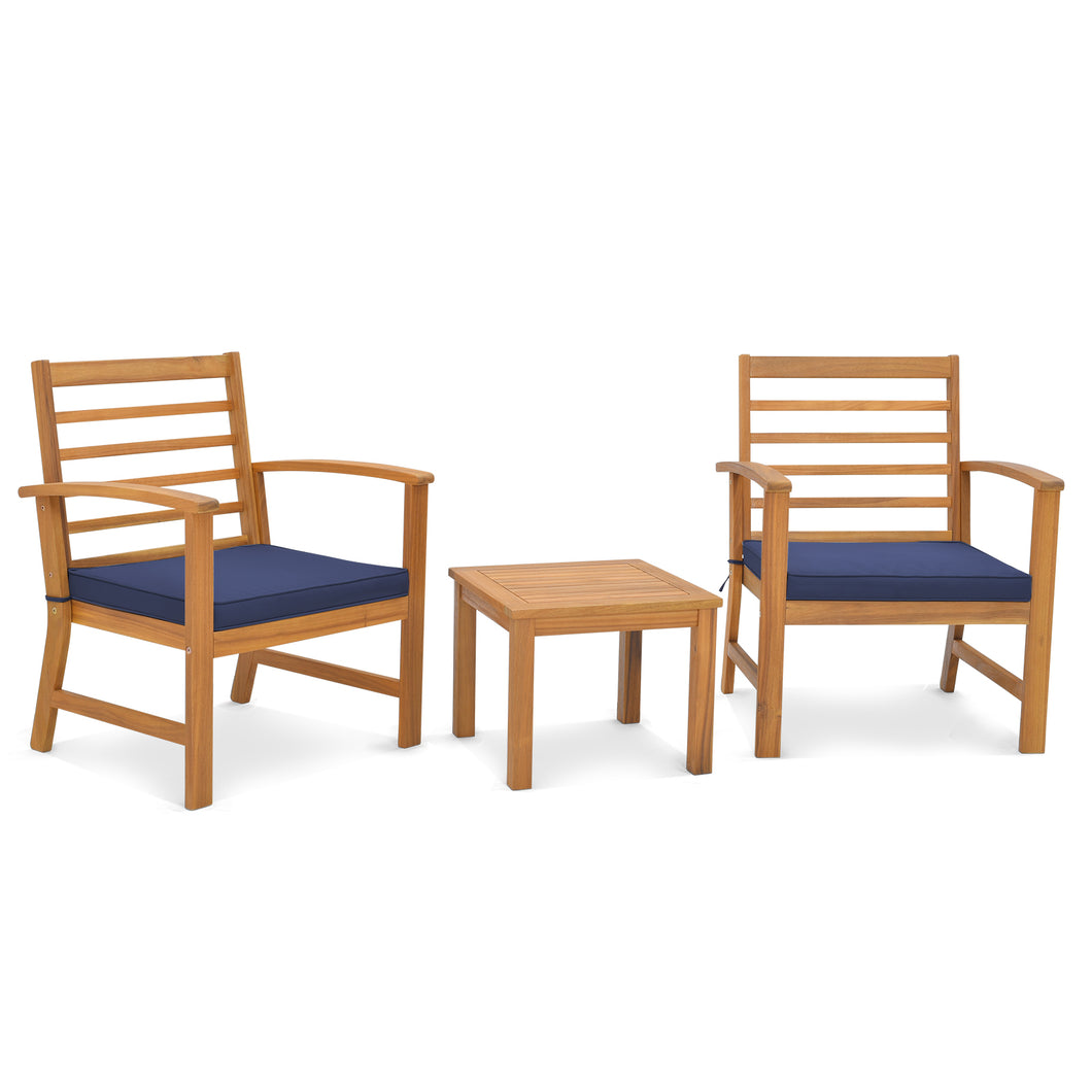 Gymax 3PCS Furniture Set Acacia Wood Conversation Set with  Soft Seat Cushions Outdoor