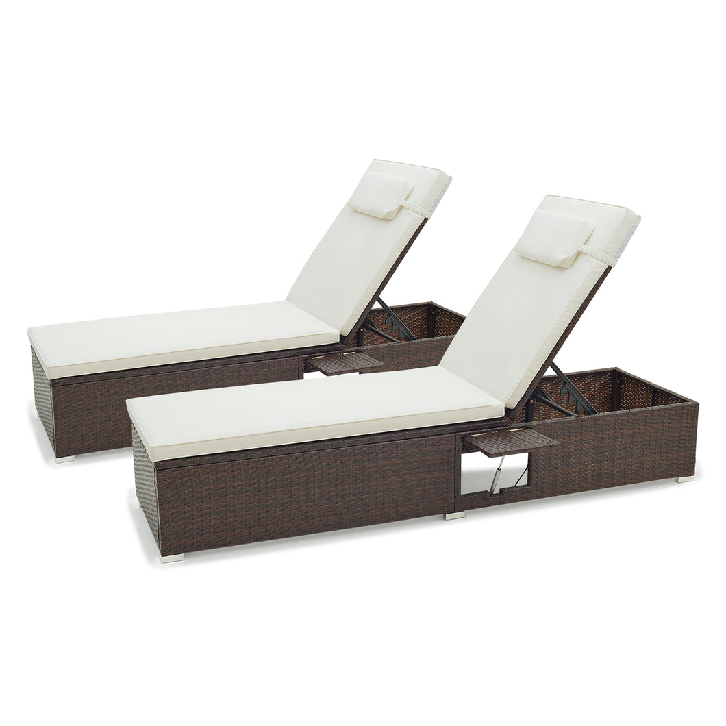 Gymax Chaise Lounge Set of 2 with  6-level Backrest Comfy Seat Cushion & Headrest Patio