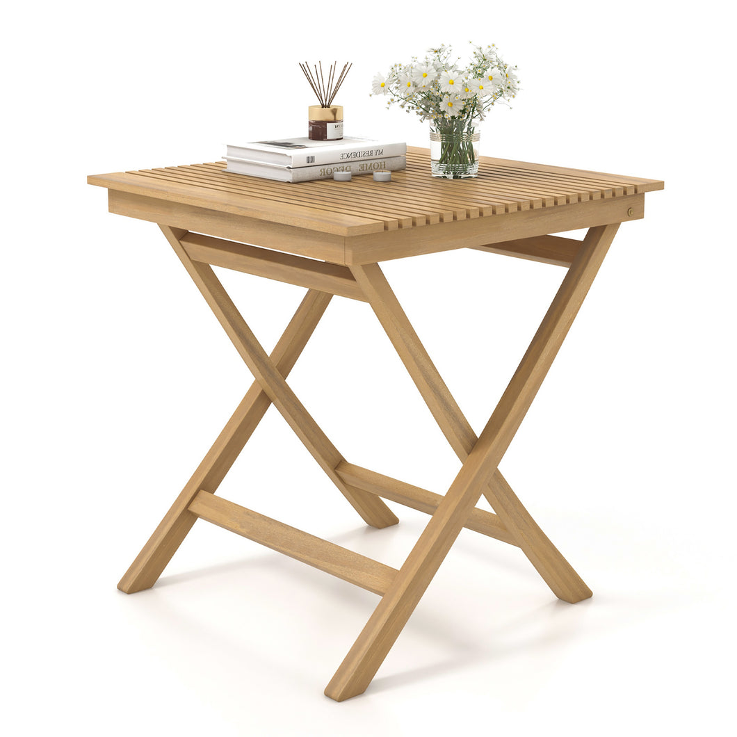 Gymax 27.5'' Bistro Table with  Slatted Tabletop Sturdy Wood Frame & Thickened Top Patio
