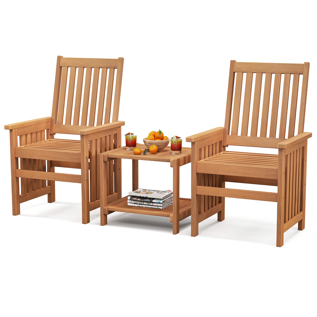 Gymax 3PCS Furniture Set with  1.5'' Umbrella Hole Hardwood Table & Chairs Set Patio