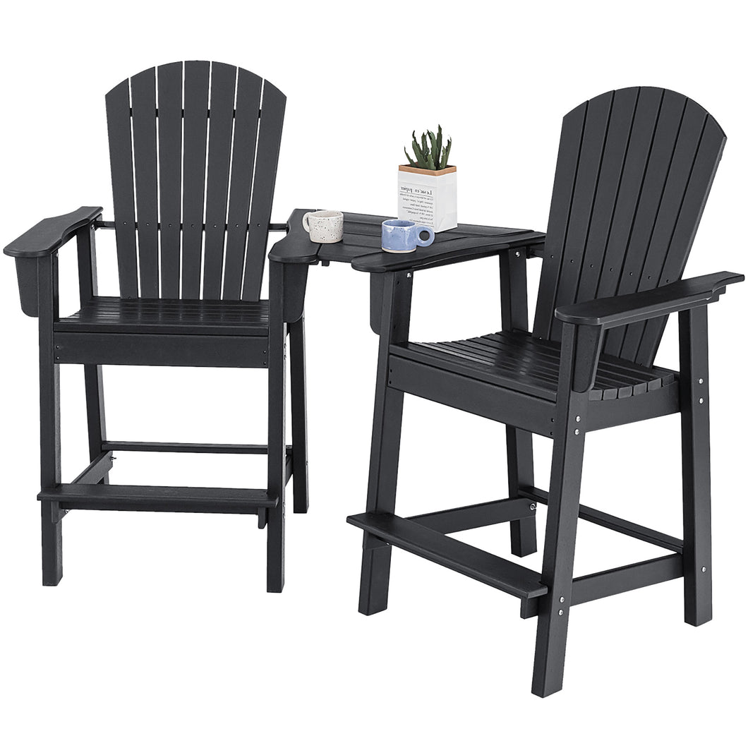 Gymax 2PCS HDPE Tall Adirondack Chair Barstools Connecting Tray Yard Footstool Black