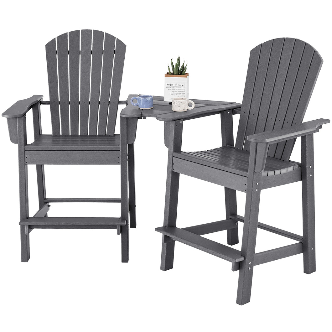 Gymax 2PCS HDPE Tall Adirondack Chair Barstools Connecting Tray Yard Footstool Gray