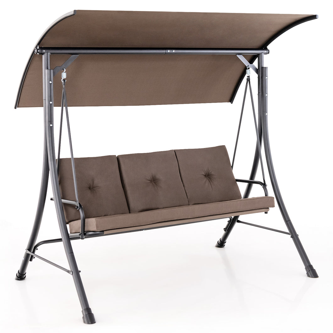 Gymax 3-Seat Outdoor Porch Swing with  Adjustable Canopy Thickened Cushions Metal Frame