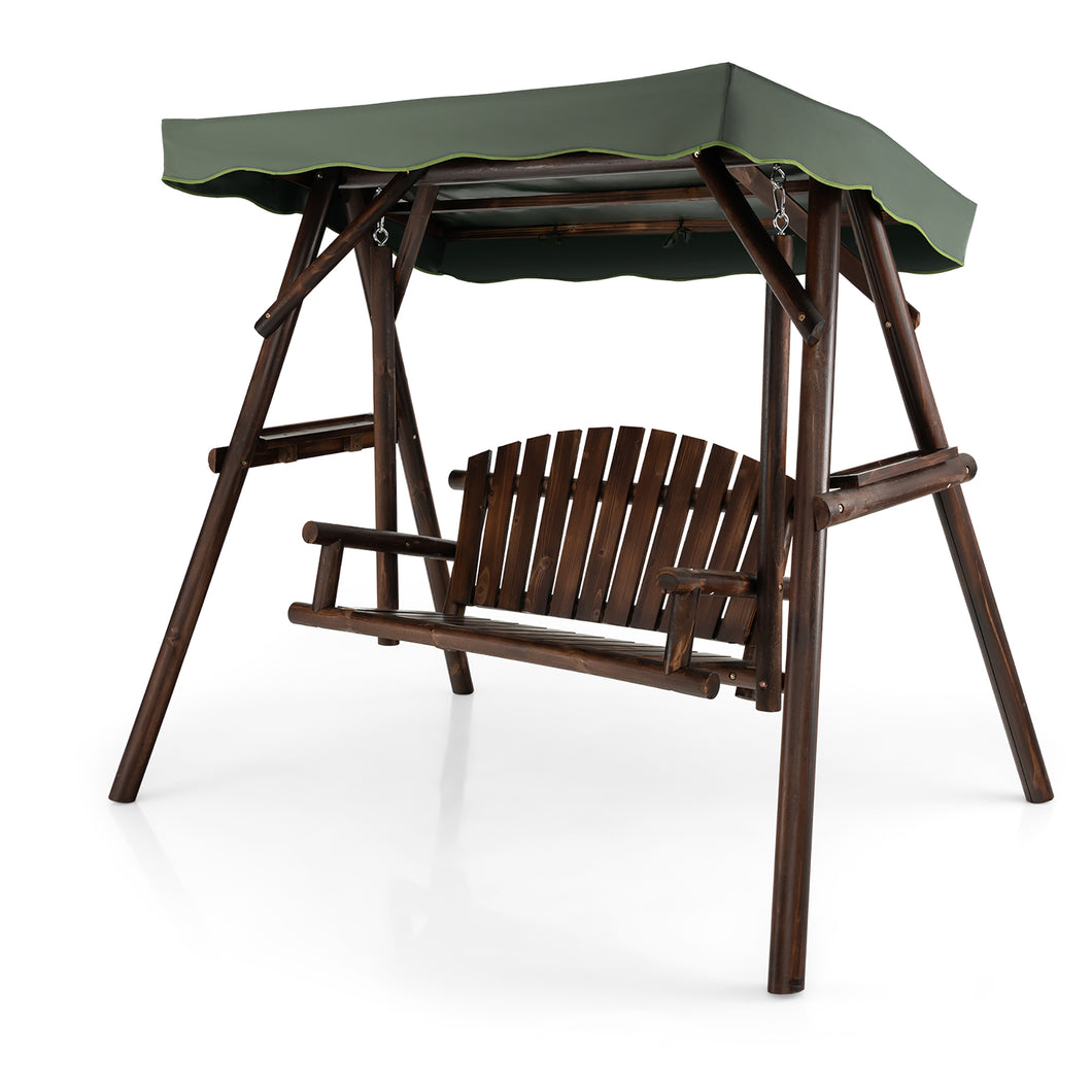 Gymax 2 Person Wooden Garden Swing Bench Chair with  Adjustable Cover for Garden Porch