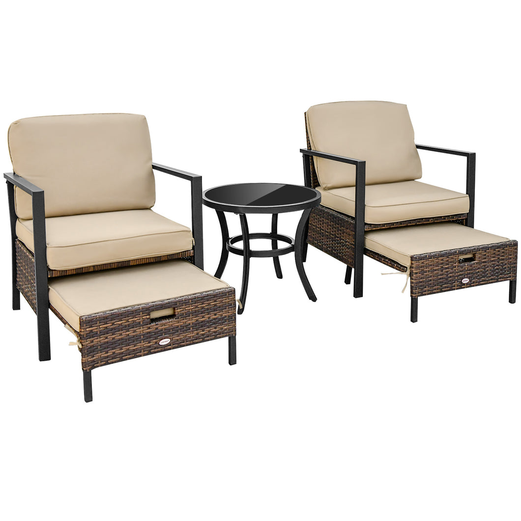 Gymax Set of 5 Wicker Conversation Set Space Saving Cushions Chairs with  Ottomans Table Patio