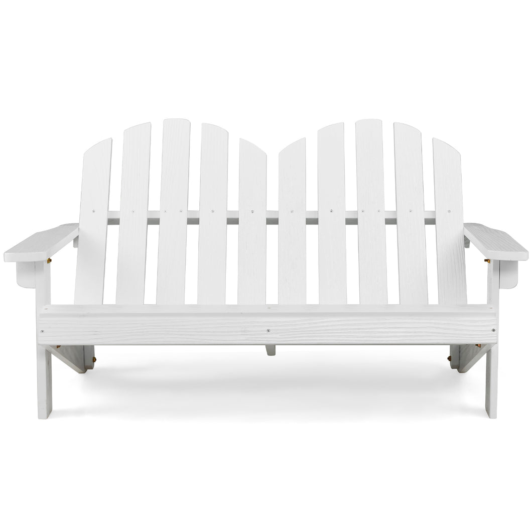 Gymax Kid Adirondack Chair Solid Wood Loveseat Backrest Arm Rest for 2 Person Patio White