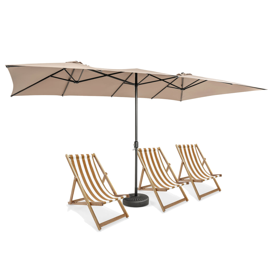 Gymax 15FT Double-Sided Market Umbrella Large Crank Handle Vented Twin Patio Coffee
