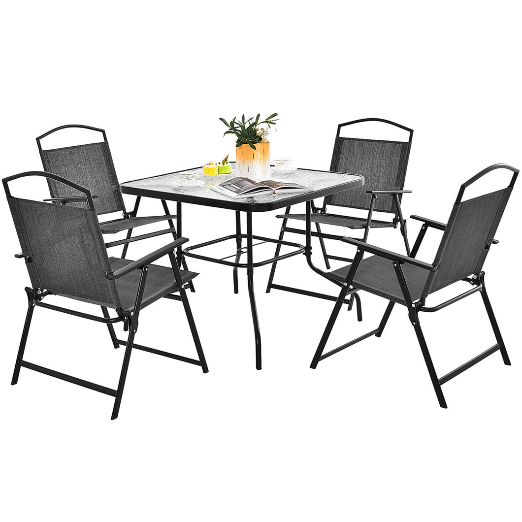 Gymax Dining Set for 4 Folding Chairs & Dining Table Set with  Umbrella Hole Patio