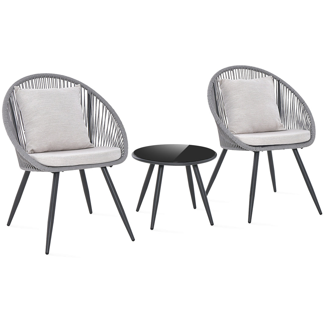 Gymax 3 Piece Furniture Set with  Seat & Back Cushions Tempered Glass Tabletop Patio