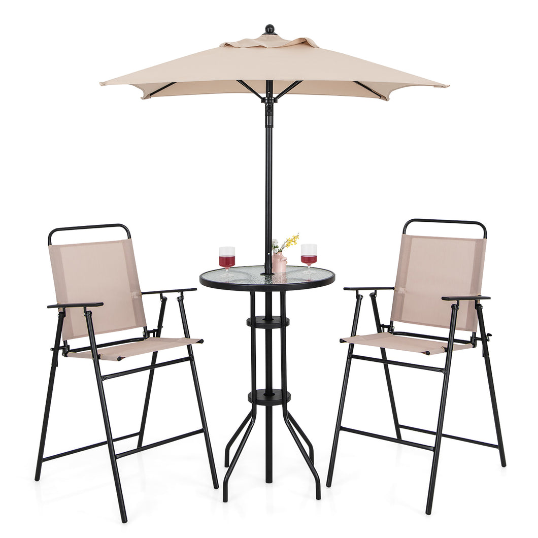 Gymax 4PCS Bistro Set Folding Counter Height Chairs Round Bar Table & Umbrella Patio