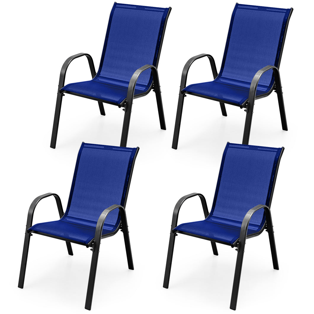 Gymax Patiojoy Set of 4 Dining Chairs Stackable Armrest Space Saving Garden Patio Navy