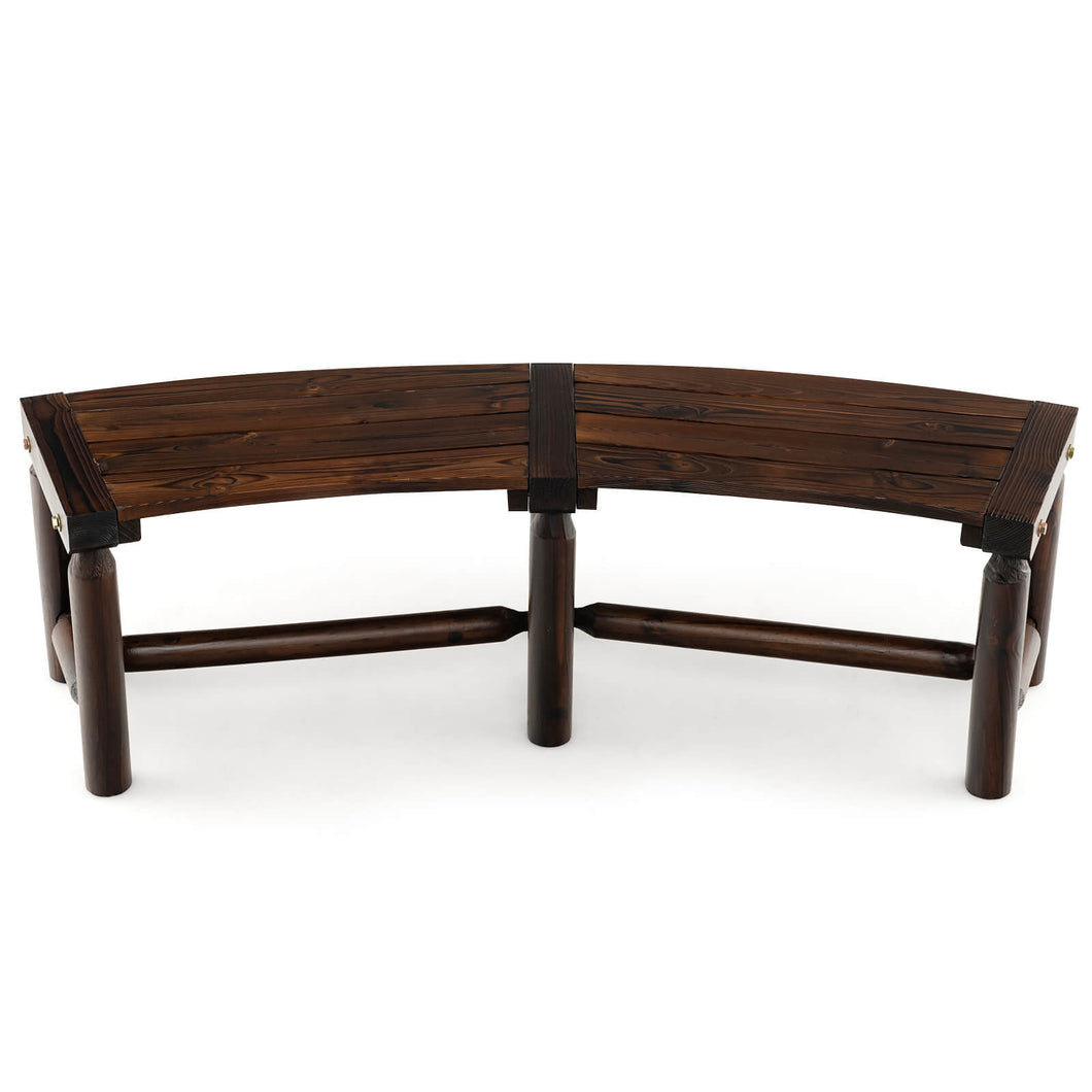 Gymax Curved Bench Carbonized Wood Dining Bench for Round Table 710 LBS Max Load Patio