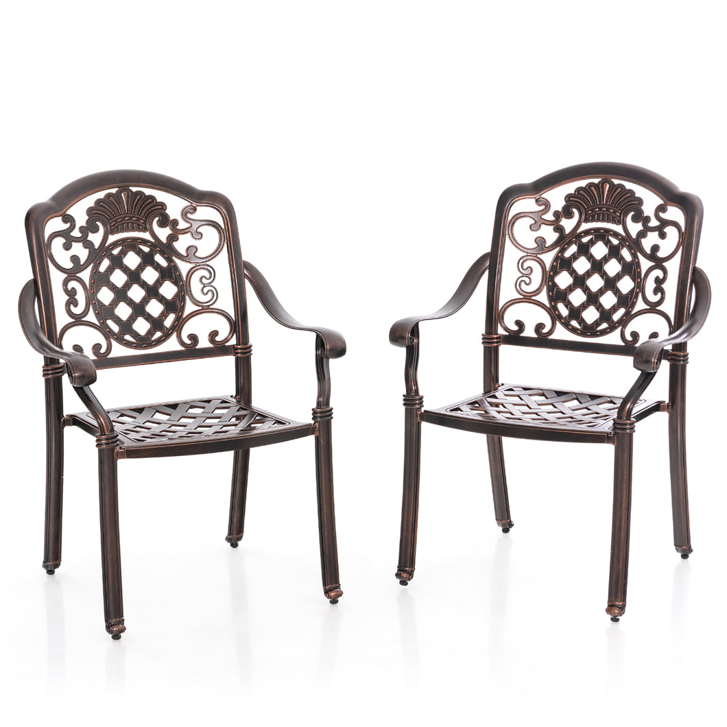 Gymax 2PCS Cast Aluminum Chairs Outdoor Metal Armchairs with  Ergonomic Curved Seat Patio