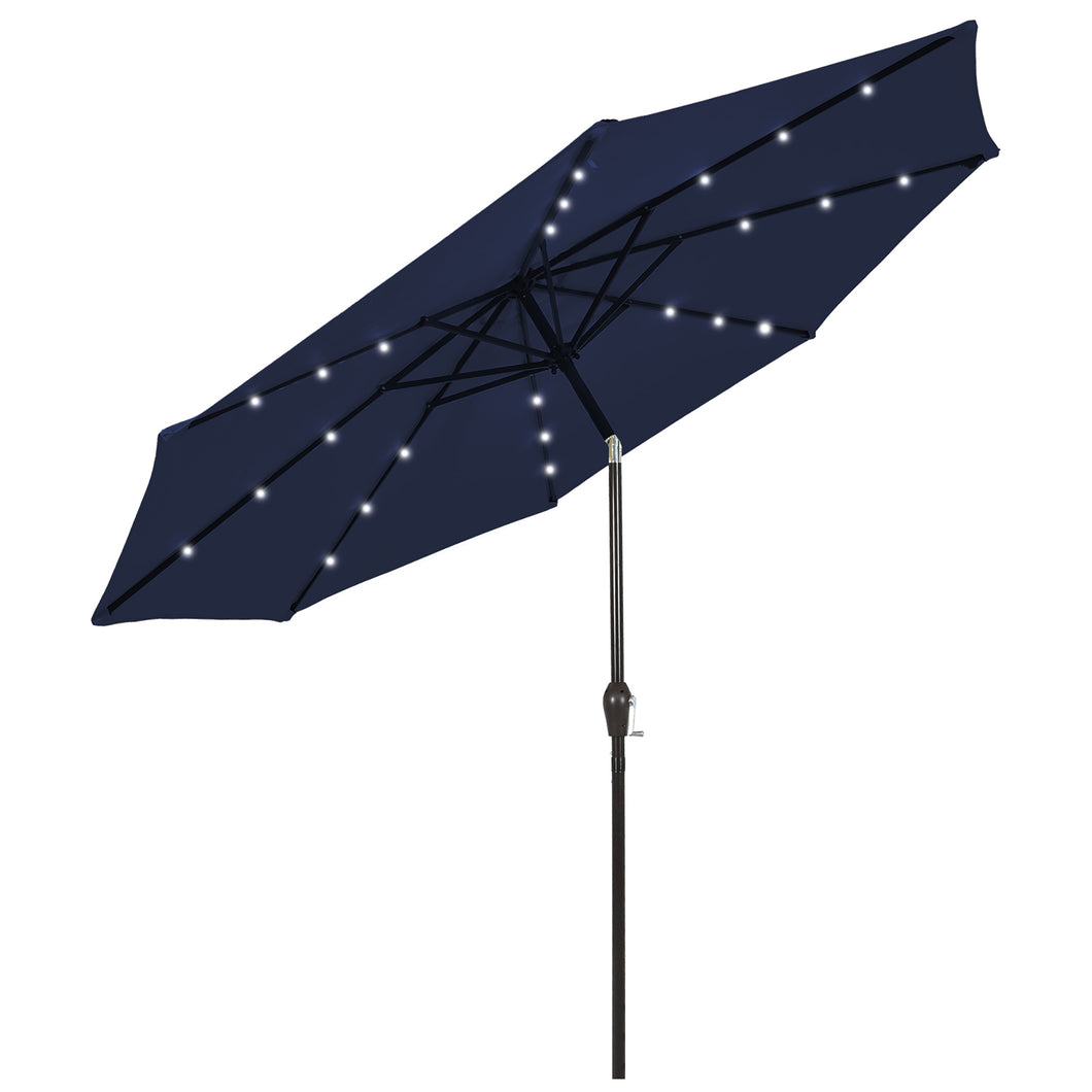 Gymax 9FT Solar Umbrella LED Patio Market Steel Tilt with  Crank Outdoor Patio Navy