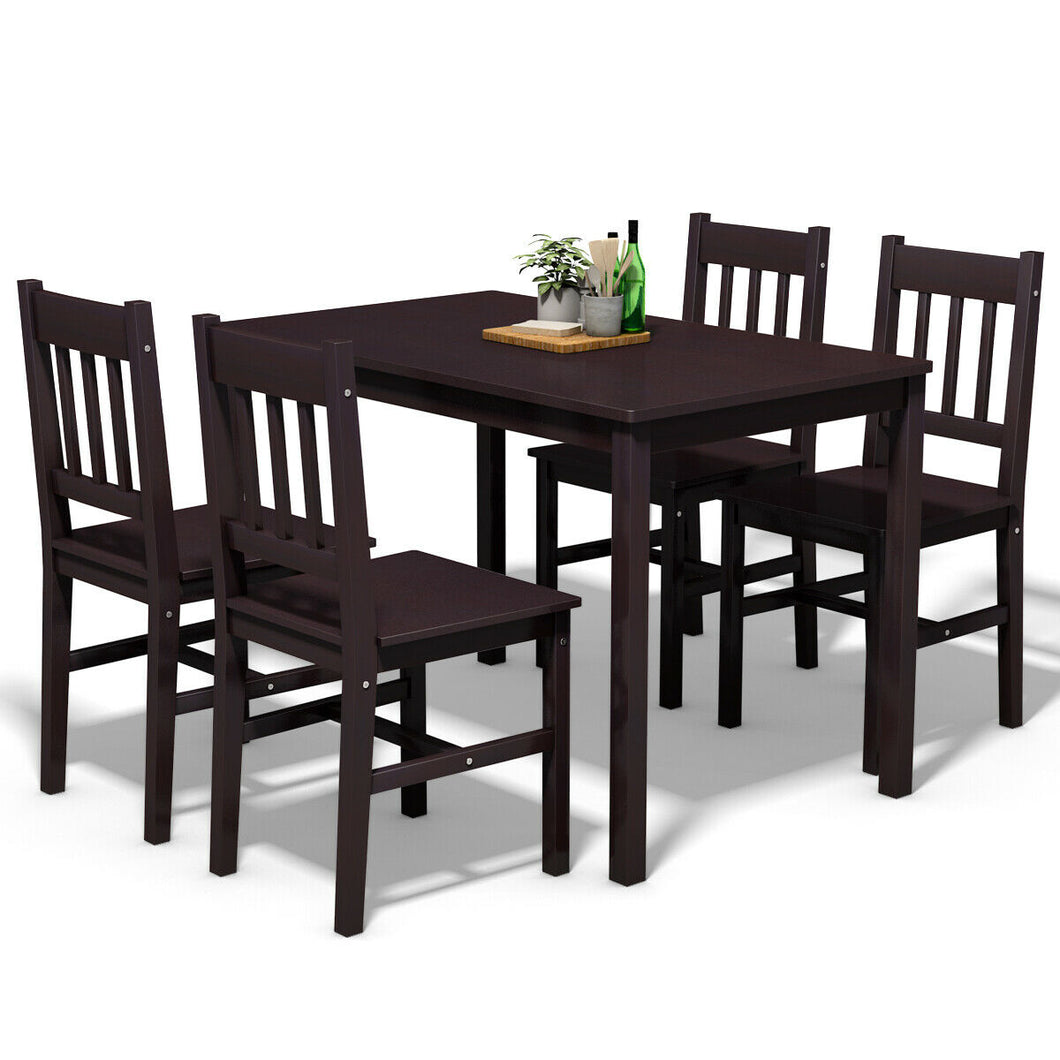 Gymax 5 Piece Dining Table Set 4 Chairs Wood Home Kitchen Breakfast Furniture