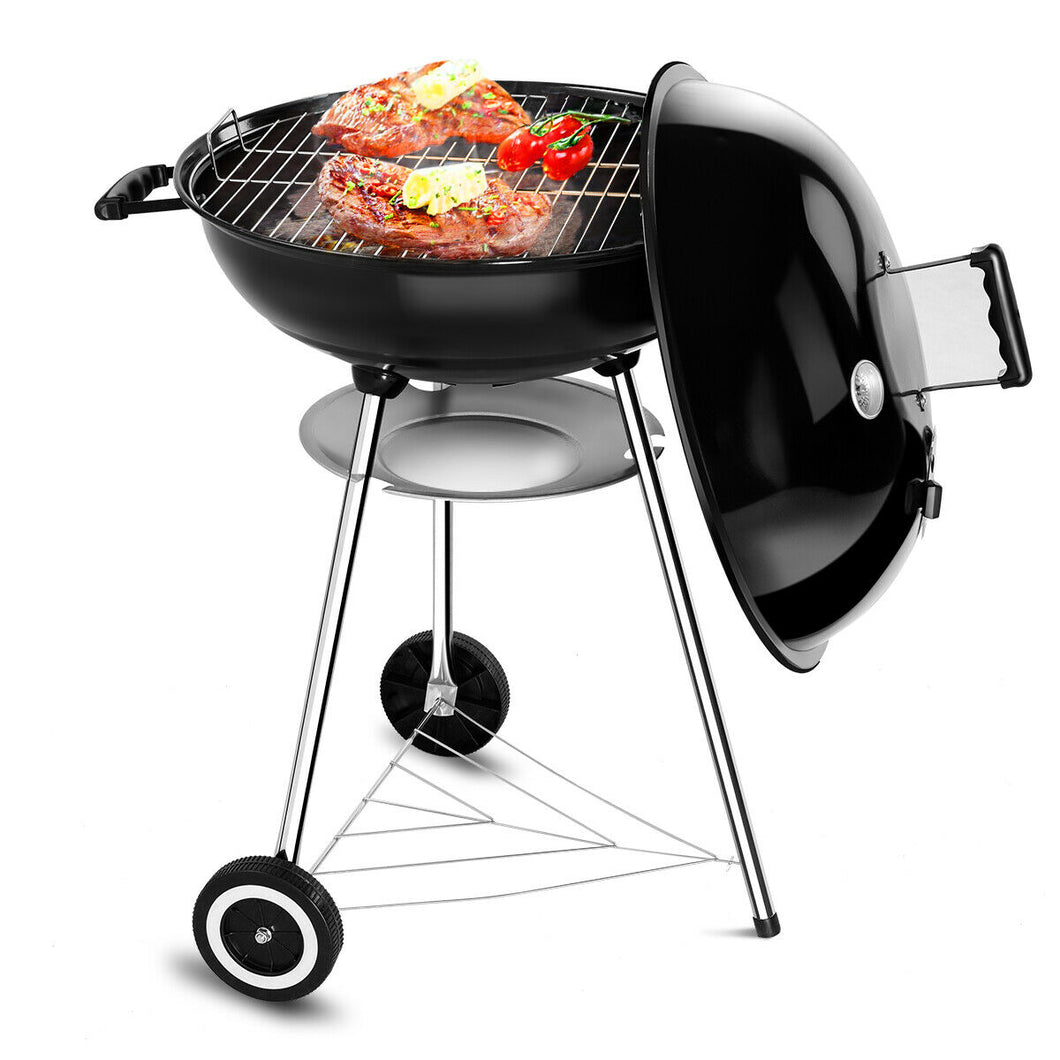 Gymax 22.5-Inch Kettle Charcoal Grill BBQ Outdoor Backyard Cooking with Wheels Black