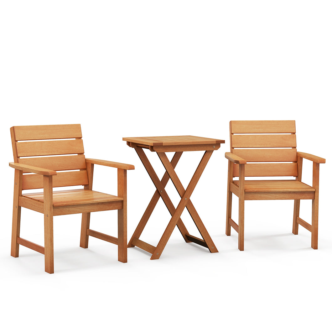 Gymax 3PCS Outdoor Wood Bistro Set with  2 Hardwood Chairs & Folding Bistro Table Patio