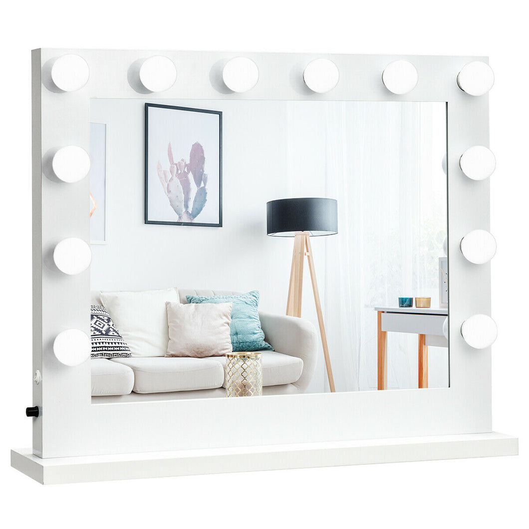Gymax Vanity Mirror Dimmer Light Hollywood Makeup Mirror Wall Mounted 14 LED Bulbs