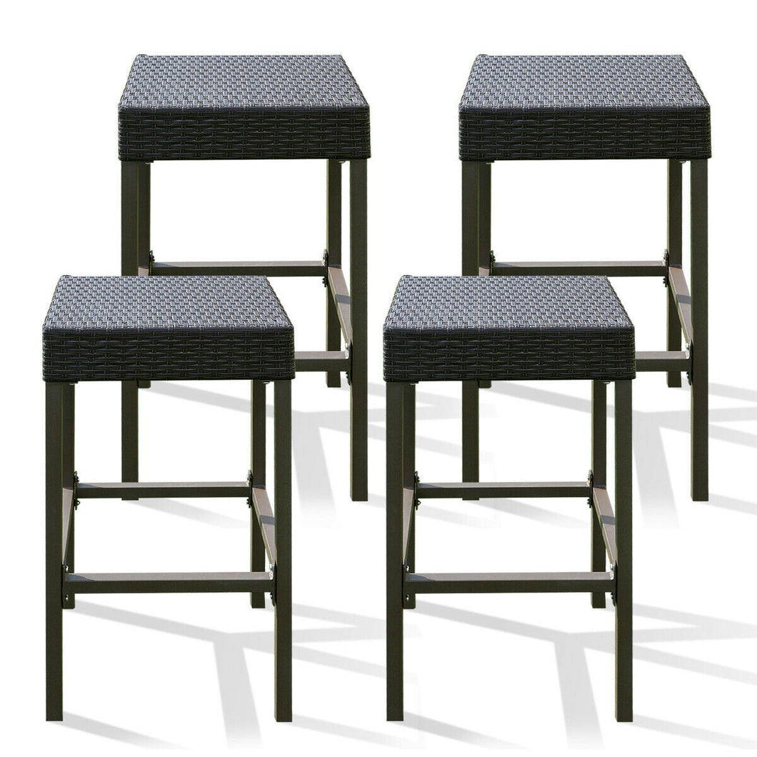 Gymax 4PCS Rattan Wicker Dining Chair Set Bar Stool Patio Garden Furniture Brown