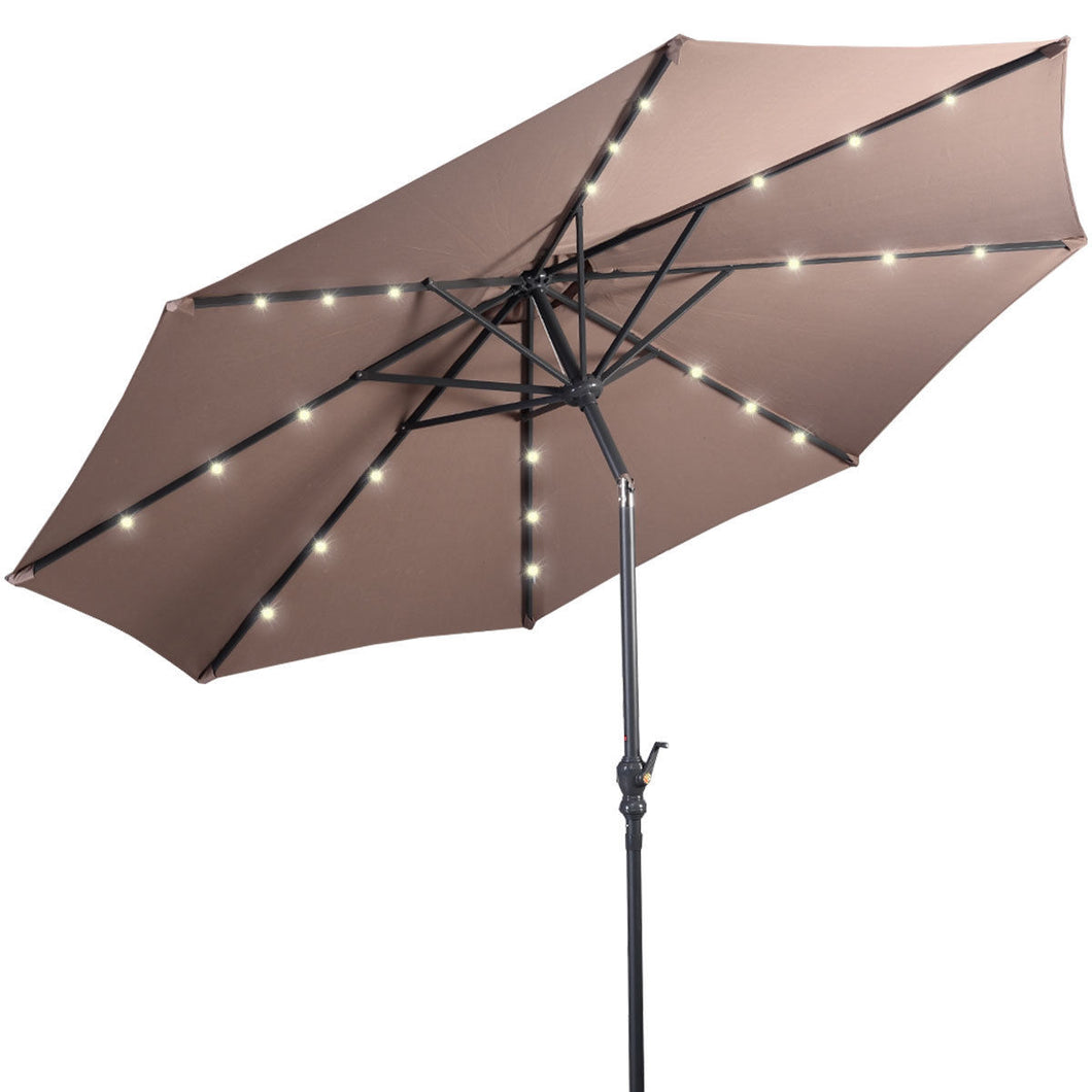Gymax 10ft Patio Solar Umbrella LED Patio Market Steel Tilt w/ Crank Outdoor (Tan)