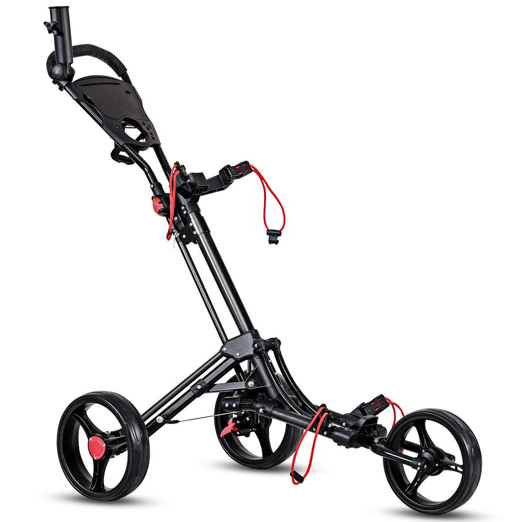 Gymax Foldable 3 Wheel Golf Pull Push Cart Trolley w/ Umbrella Scorecard Drink Holder