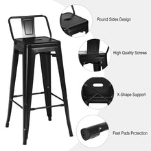 Load image into Gallery viewer, Gymax Set of 4 Metal Bar Stools 30&#39;&#39; Bar Height Barstools Industrial w/ Low Back Black
