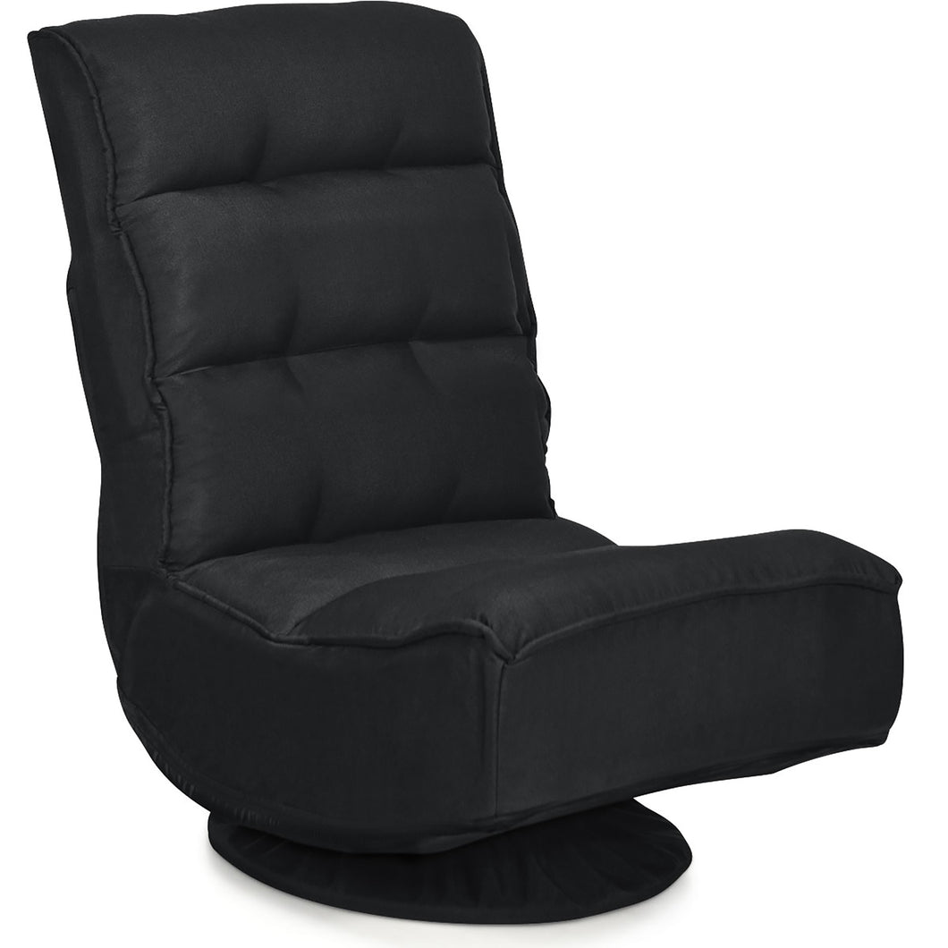 Gymax Gaming Chair Fabric 5-Position Folding Lazy Sofa 360 Degree Swivel Black