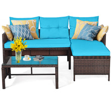 Load image into Gallery viewer, Gymax 3PCS Patio Wicker Rattan Sofa Set Outdoor Sectional Conversation Set Turquoise
