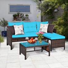 Load image into Gallery viewer, Gymax 3PCS Patio Wicker Rattan Sofa Set Outdoor Sectional Conversation Set Turquoise
