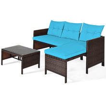 Load image into Gallery viewer, Gymax 3PCS Patio Wicker Rattan Sofa Set Outdoor Sectional Conversation Set Turquoise
