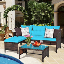 Load image into Gallery viewer, Gymax 3PCS Patio Wicker Rattan Sofa Set Outdoor Sectional Conversation Set Turquoise

