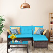 Load image into Gallery viewer, Gymax 3PCS Patio Wicker Rattan Sofa Set Outdoor Sectional Conversation Set Turquoise
