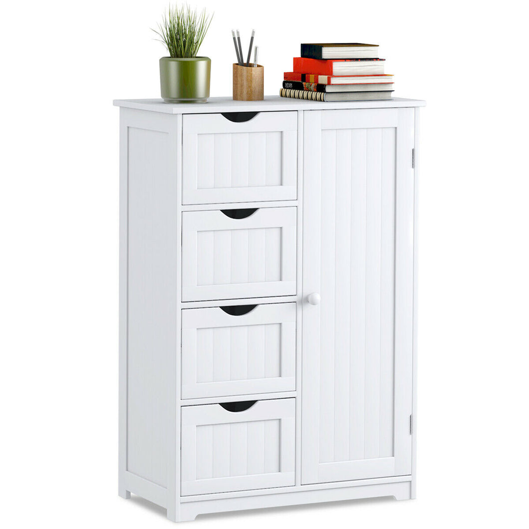 Gymax Wooden 4 Drawer Bathroom Cabinet Storage Cupboard 2 Shelves Free Standing White