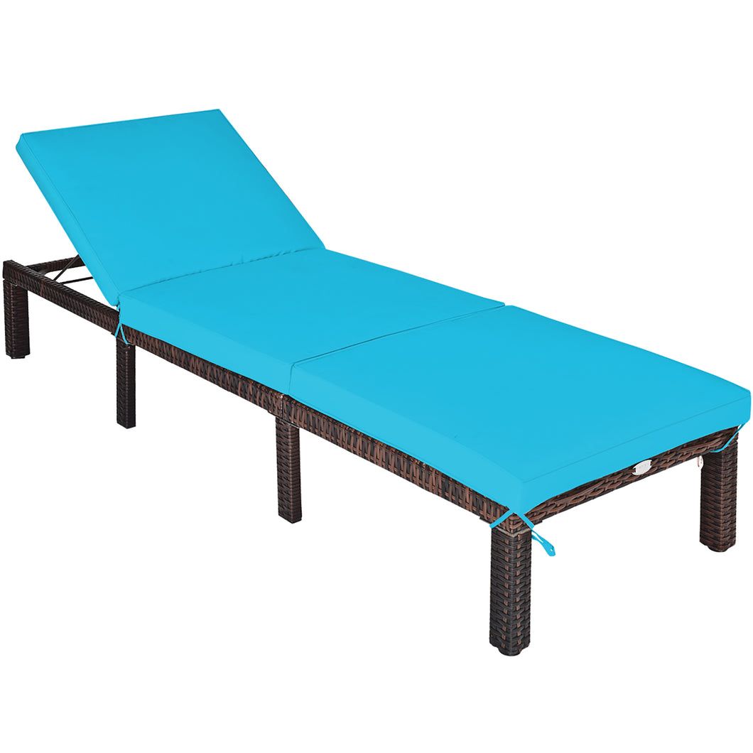Gymax Outdoor Rattan Lounge Chair Chaise Recliner Adjustable Cushioned Patio Turquoise