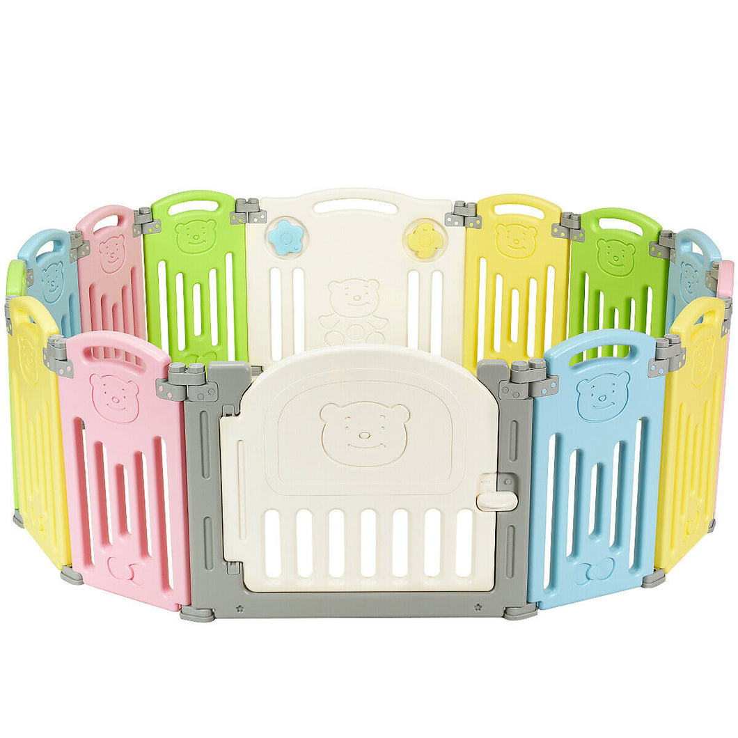 Gymax 14 Panel Foldable Baby Playpen Kids Activity Center Safety Play Yard w/Lock Door