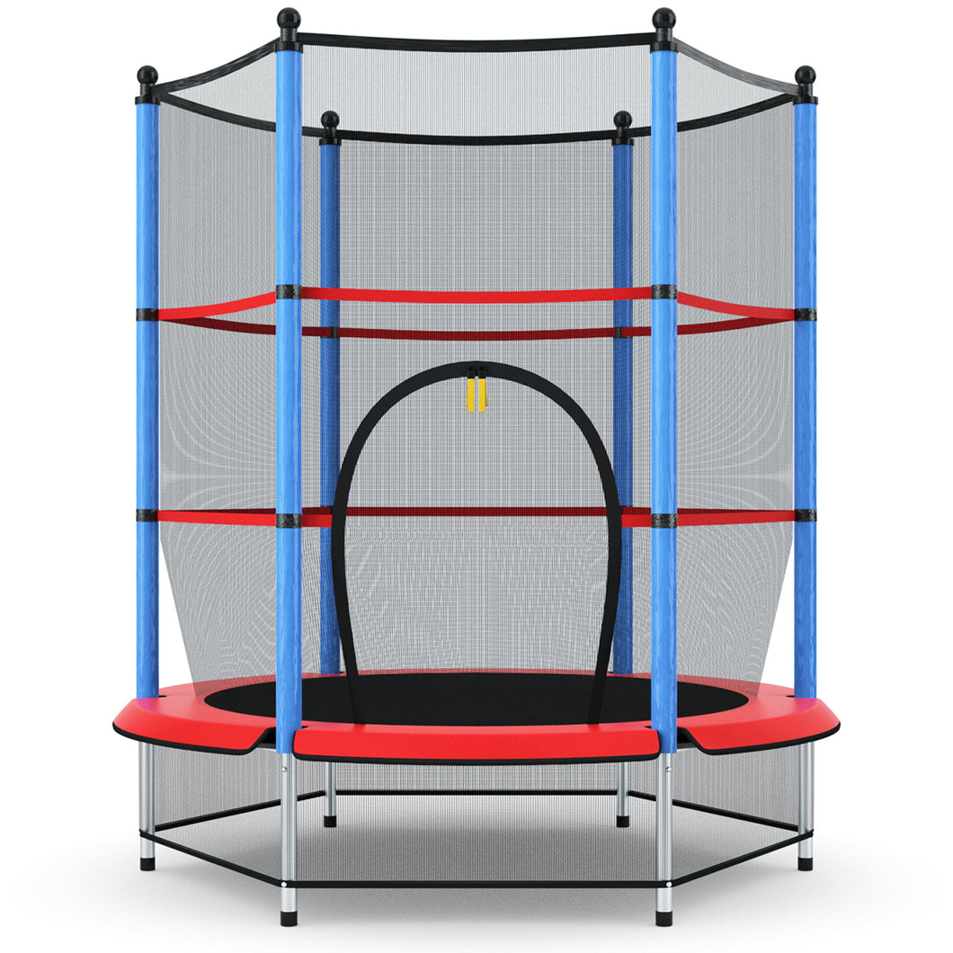 Gymax Youth Jumping Round Trampoline 55'' Exercise W/ Safety Pad Enclosure Combo Kids