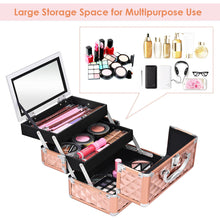 Load image into Gallery viewer, Gymax Makeup Organizer Cosmetic Case with Extendable Trays And Mirror Rose Gold
