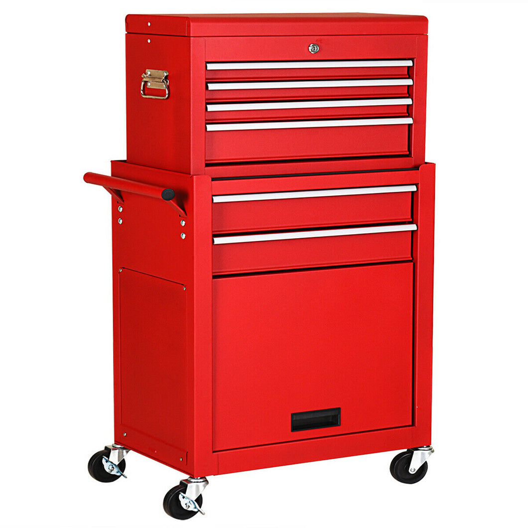 Gymax 2 in 1 Rolling Cabinet Storage Chest Box Garage Toolbox Organizer w/ 6 Drawers