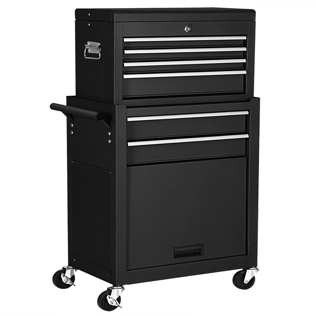 Gymax 2 in 1 Black Rolling Cabinet Storage Chest Box Garage Toolbox Organizer w/ 6 Drawers