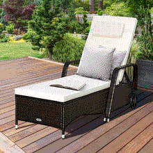 Load image into Gallery viewer, Gymax Cushioned Outdoor Wicker Chaise Lounge Chair w/ Wheel Adjustable Backrest
