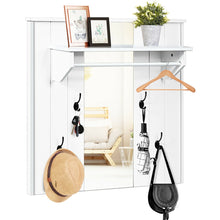 Load image into Gallery viewer, Gymax Wall Mounted Mirror Coat Hat Rack Storage Shelf w/4 Hooks &amp; Hanging Bar Entryway
