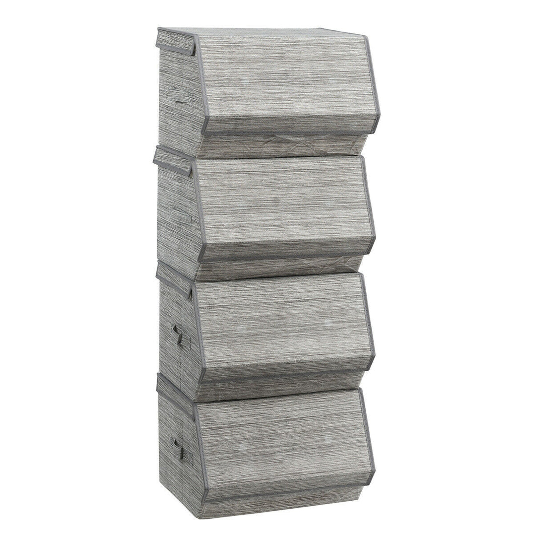 Gymax Set of 4 Large Stackable Bins Cubes W/Lids Storage Organizers