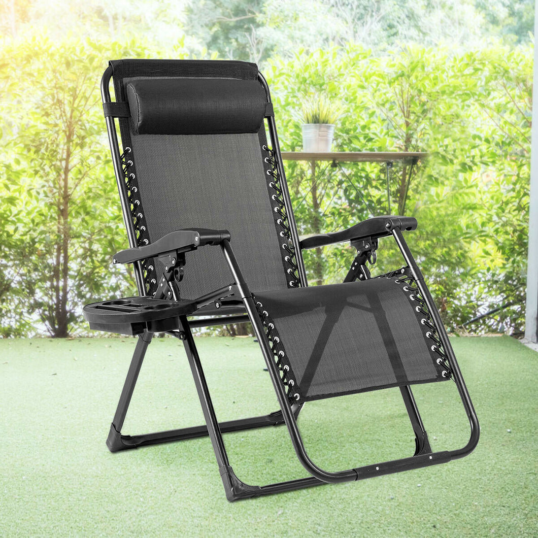 Gymax Folding Zero Gravity Lounge Chair Recliner w/ Cup Holder Tray Pillow