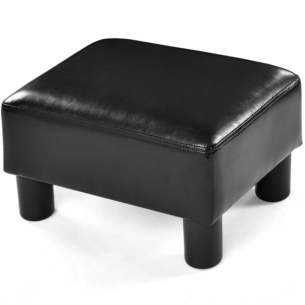 Gymax PU Leather Ottoman Rectangular Footrest Small Stool Black/Red/White