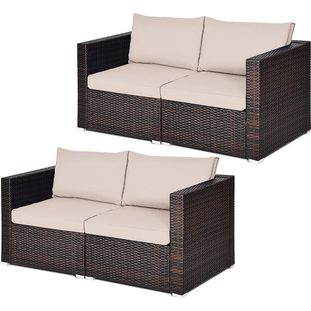Gymax 4PCS Rattan Corner Sofa Set Patio Outdoor Furniture Set w/ Beige Cushions